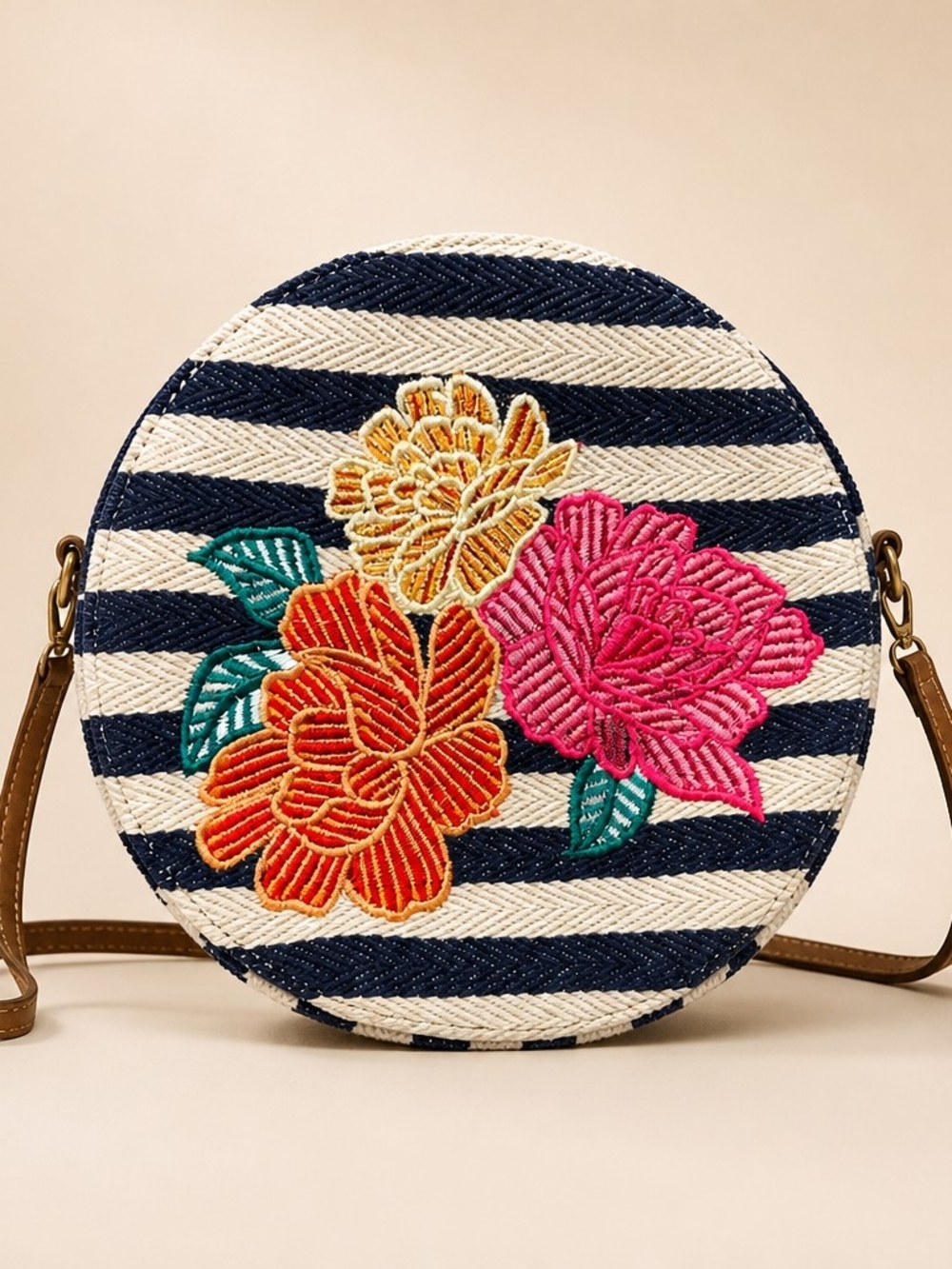Chico's Striped Floral Embroidered Crossbody Bag